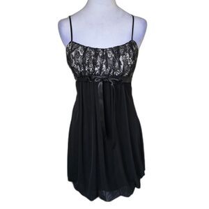VTG Taboo Black Lace Top Babydoll Mini Dress M Sparkle Hoco Y2K Glam Goth Emo